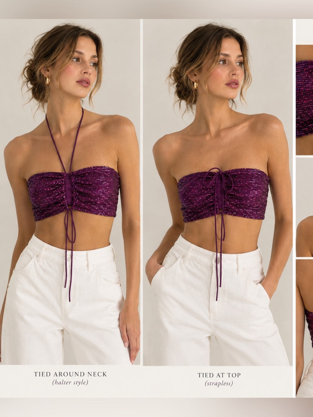 Olivaceous Purple Fuchsia Sequin Bandeau Bustier Crop Top Size S, NWT